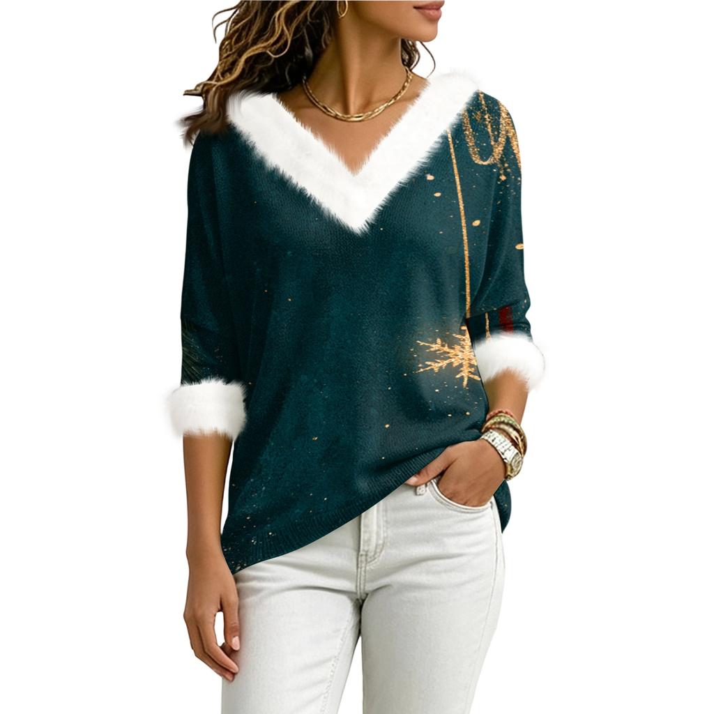 Women's Elegant Christmas V-Neck Top for Party, Date and Everyday Wear