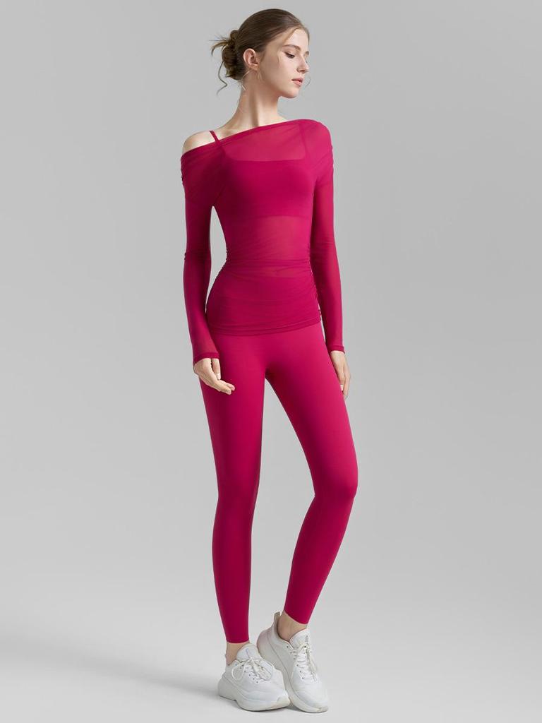 Autumn Yoga Set: Women's High-End Lycra Mesh Two-Piece with No-Show Seams