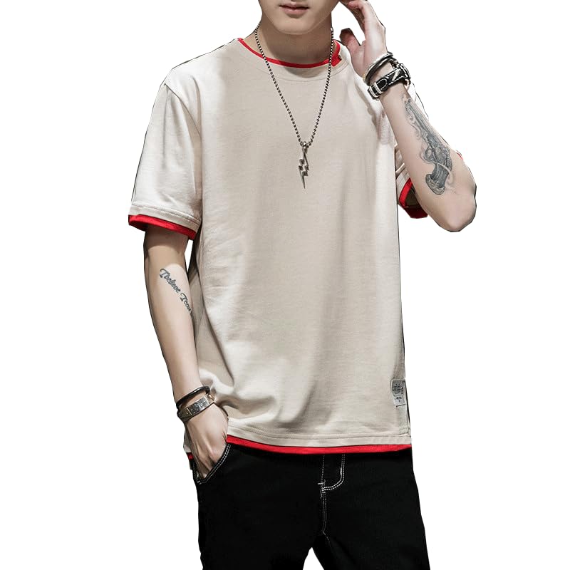 

[Goodfeel] T-shirt men s short sleeve summer clothes cotton large size layered style Thin layered fashion cool Popularity tops round neck Plain color