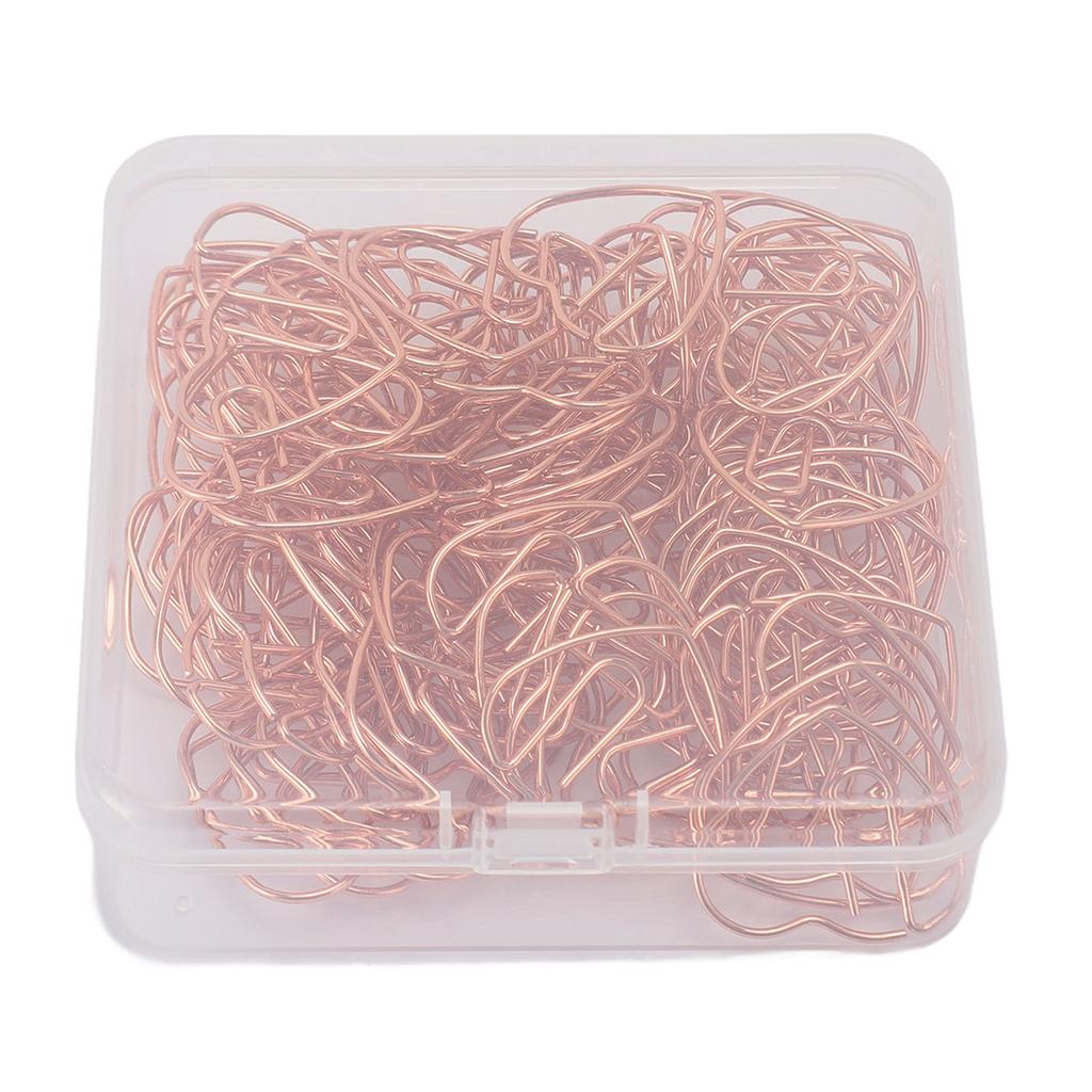 100Pcs Heart Shaped Paper Clips Iron Decorative Paperclips Set with Transparent Box for   School Household