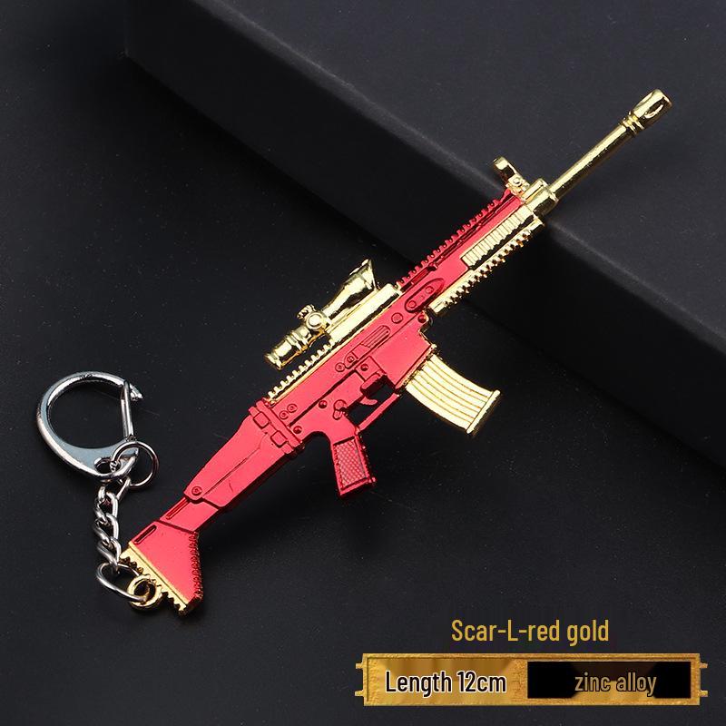 PUBG Peace Elite Chicken Dinner Anime Keychain Alloy Model Gun Toy Pendant