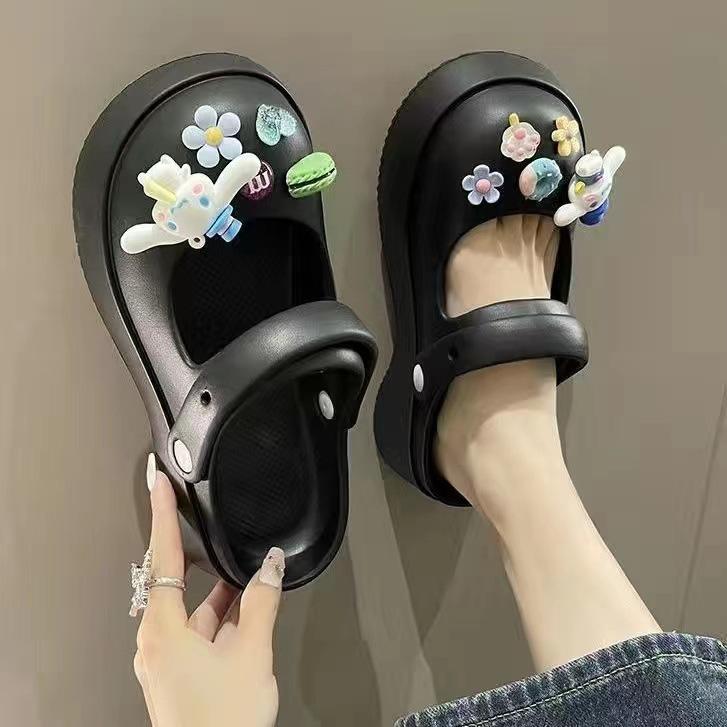 Mary Jane Slippers Women's Summer Wear Non-slip Thick-soled New Hole Shoes Bag Head Half-drag Sandals