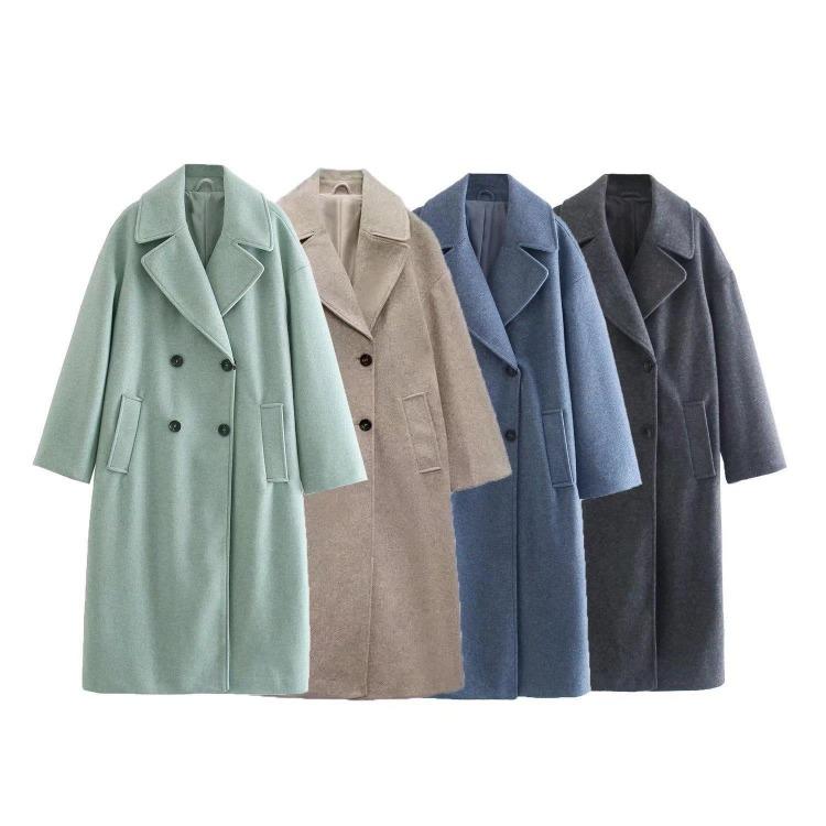 

Elegant Women Long Woolen Overcoat Solid Color Warm Thick Long Sleeve Coat XS синий