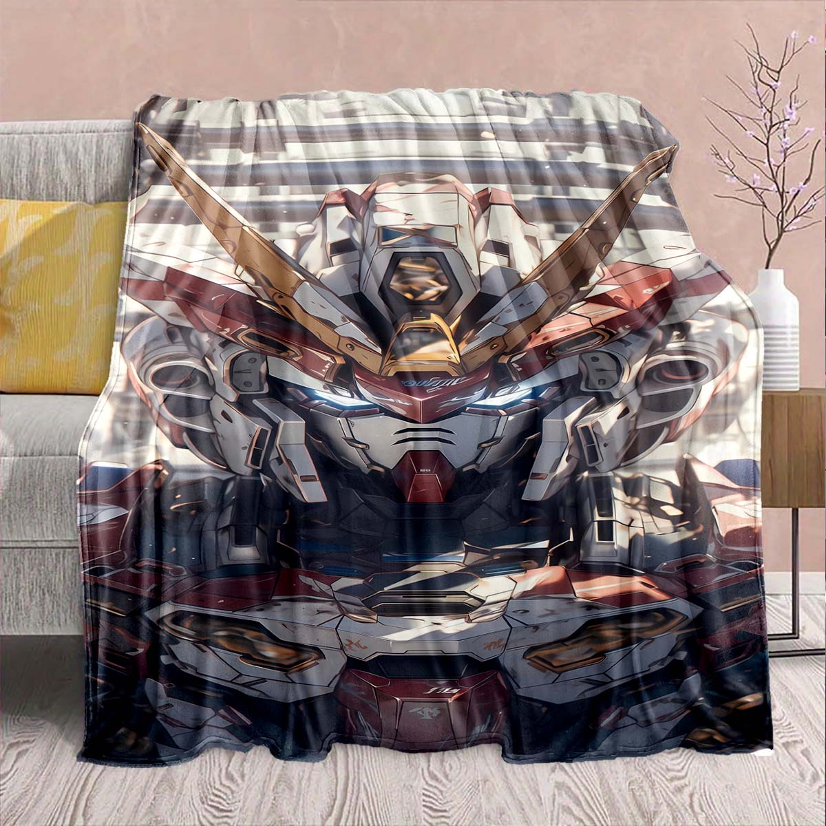 

Gundam Anime Flannel Blanket - Soft Warm Perfect for Sofa, Bedding Camping Travel Office Home Decor 75x90cm