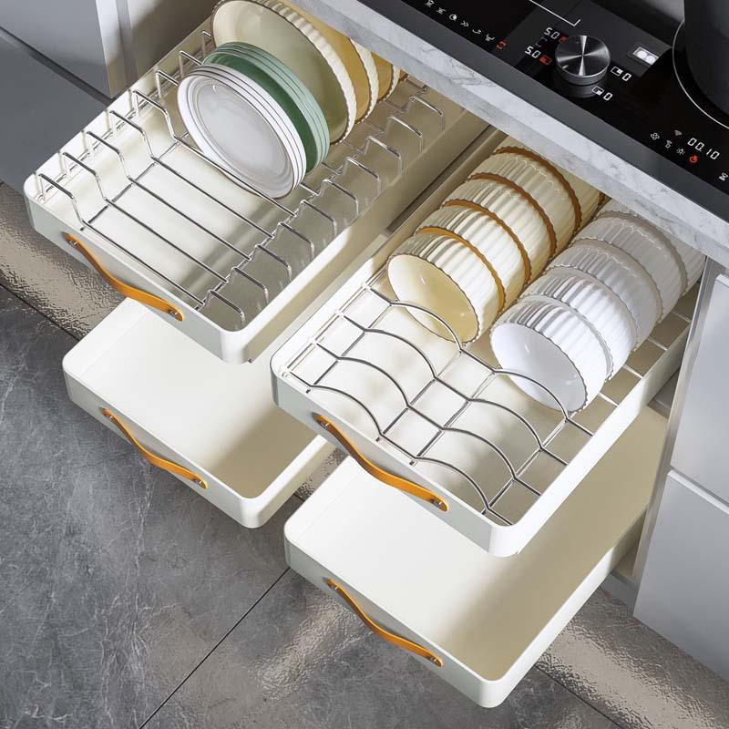 Bowl & Dish Pull-Out Storage Rack - In-Cabinet Drainer & Organizer