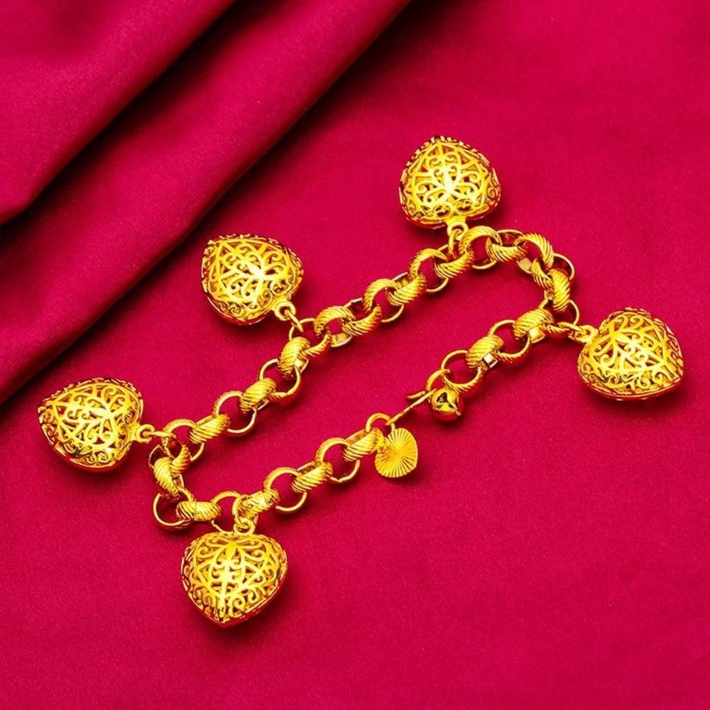 Brass Sand Gold Hollow Bracelet Elegant Charm Bangle Pendant Gold Plated Heart Bracelet  Wedding