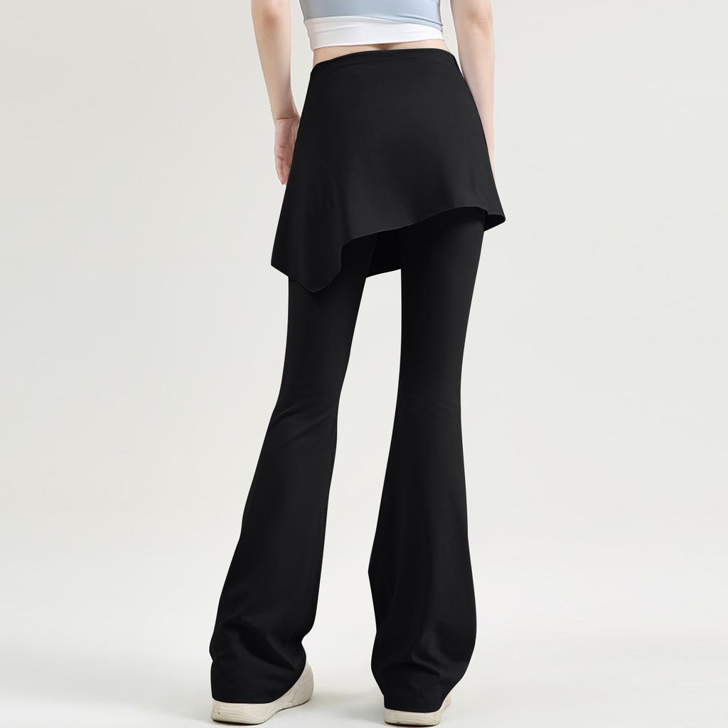 Women's 2-in-1 High Waisted Wide Leg Pants, Casual Solid Color Sports Pants, Yoga Pants