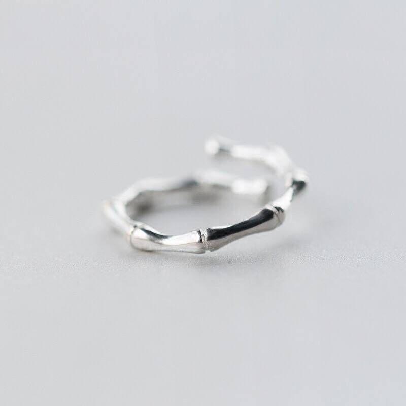 Silver-Plated Adjustable Bamboo Joint Ring for Women - Fashionable and Personalized Korean Style Finger Ring