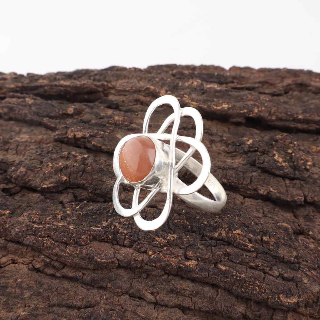 Wonderful Peach Moonstone Gemstone Jewelry, 925 Solid Sterling Silver Ring, Handmade Gorgeous Silver Ring, For Wedding Gift