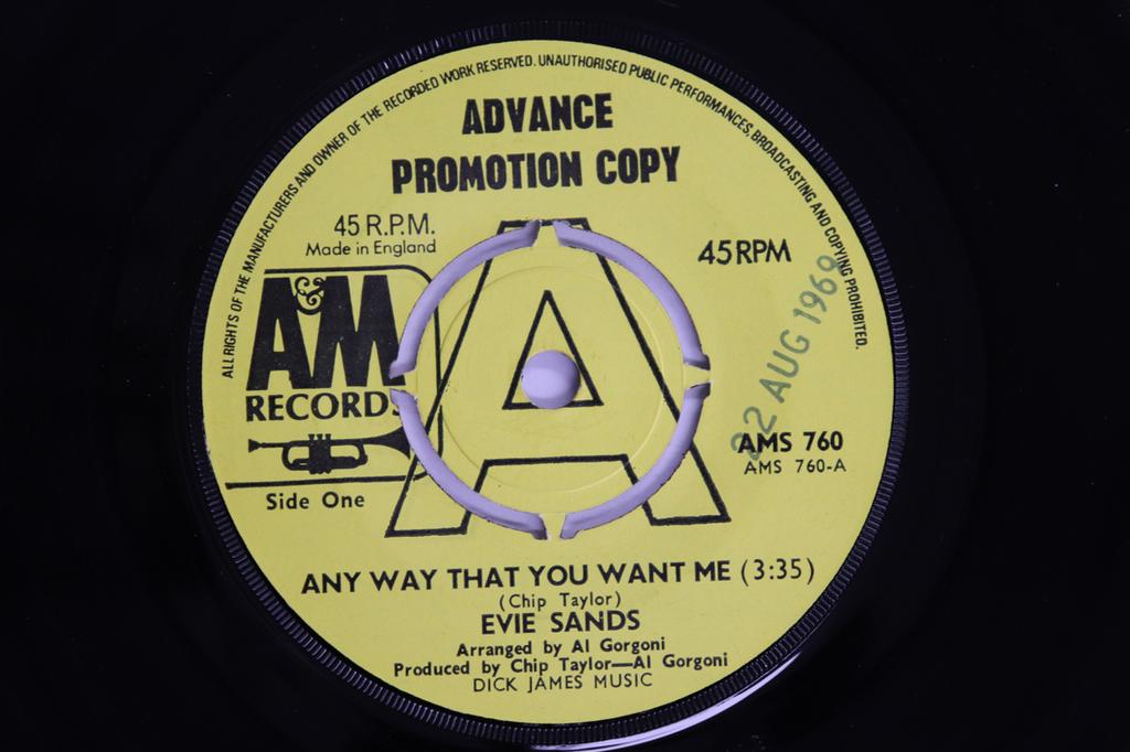 7inch Record EVIE SANDS - Any Way That You Want Me AMS760 A&M Records 1969 UK Pop Used