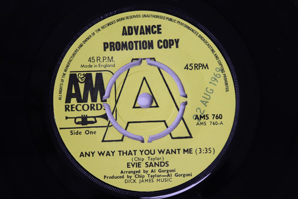 

7-дюймовая пластинка EVIE SANDS - Any Way That You Want Me AMS760 A&M Records 1969 UK Pop Б/У