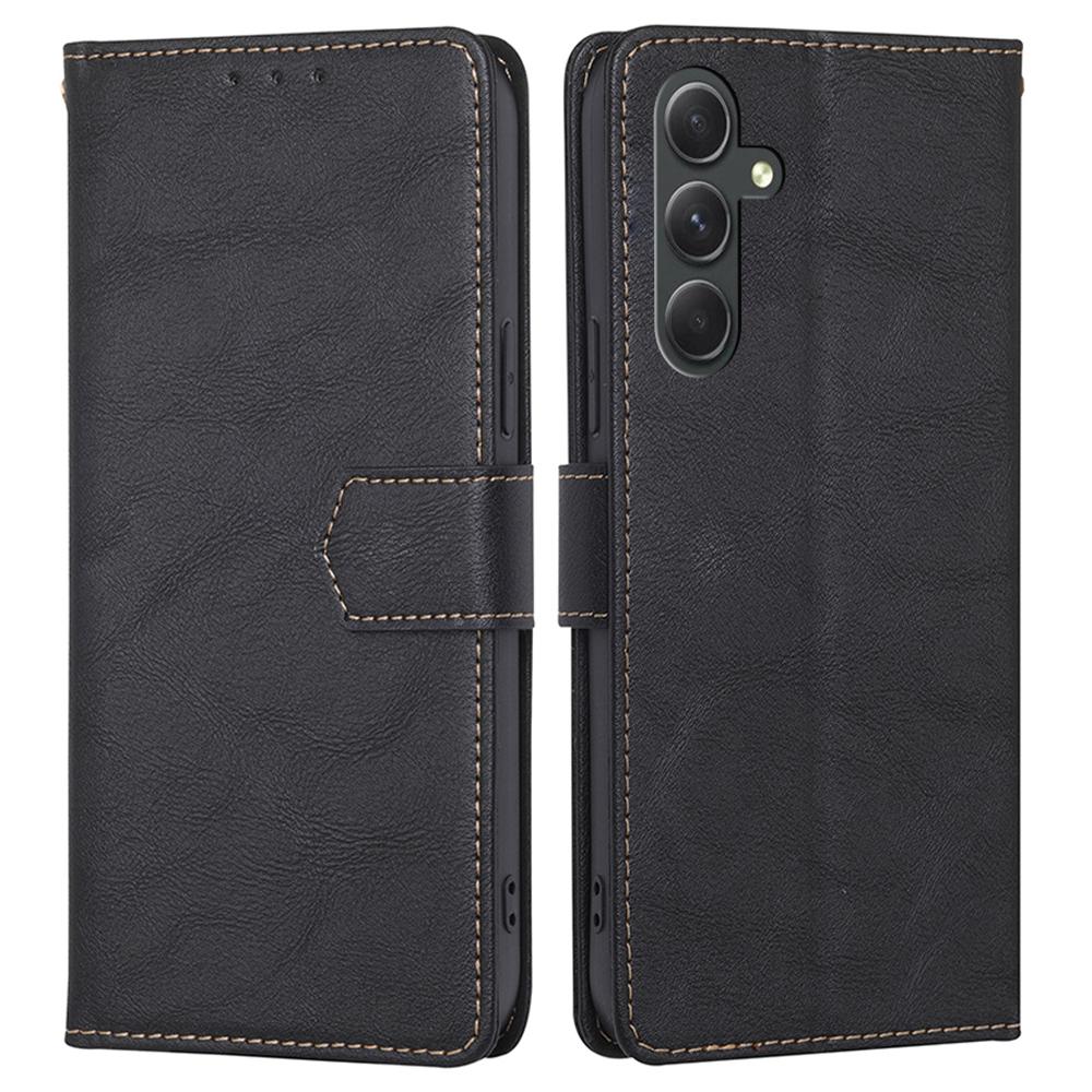 

For Samsung Galaxy A54 5G Anti-Scratch Cowhide Texture Wallet Phone Case Leather RFID Blocking Stand Phone Cover Black