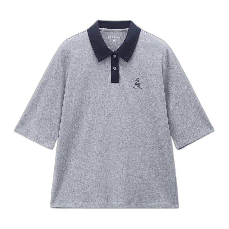 Giordano Women's Embroidered Pure Cotton Polo Shirt
