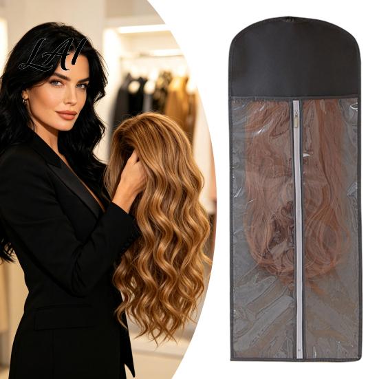 Zippered Wig Storage Bag Hanging with Hook Breathable Non-woven Fabric Dust-proof Organizer Protector Space Saving Portable Zipper Case for