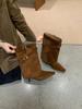 Pointed High-heeled Trouser Boots Autumn New Temperament Medium Boots Suede Leather Buckle Women's Boots