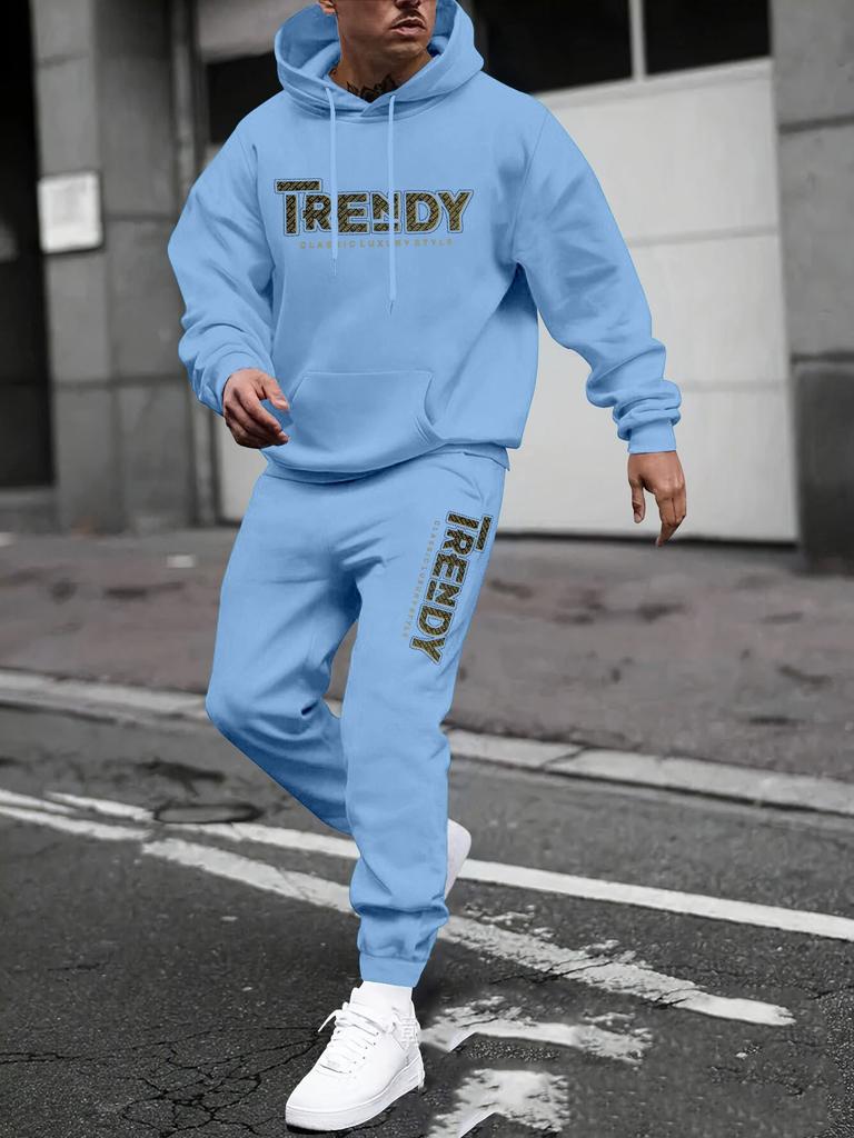 New Sweater Sweatpants Set Letter Printing Casual Jacket Autumn and Winter Velvet Street Trendy Middle-aged Suit Men