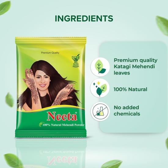 Neeta Mehendi Pulver 1 kg - 100% Natürliches Henna Mehandi Pulver für Haar, Hand & Fuß