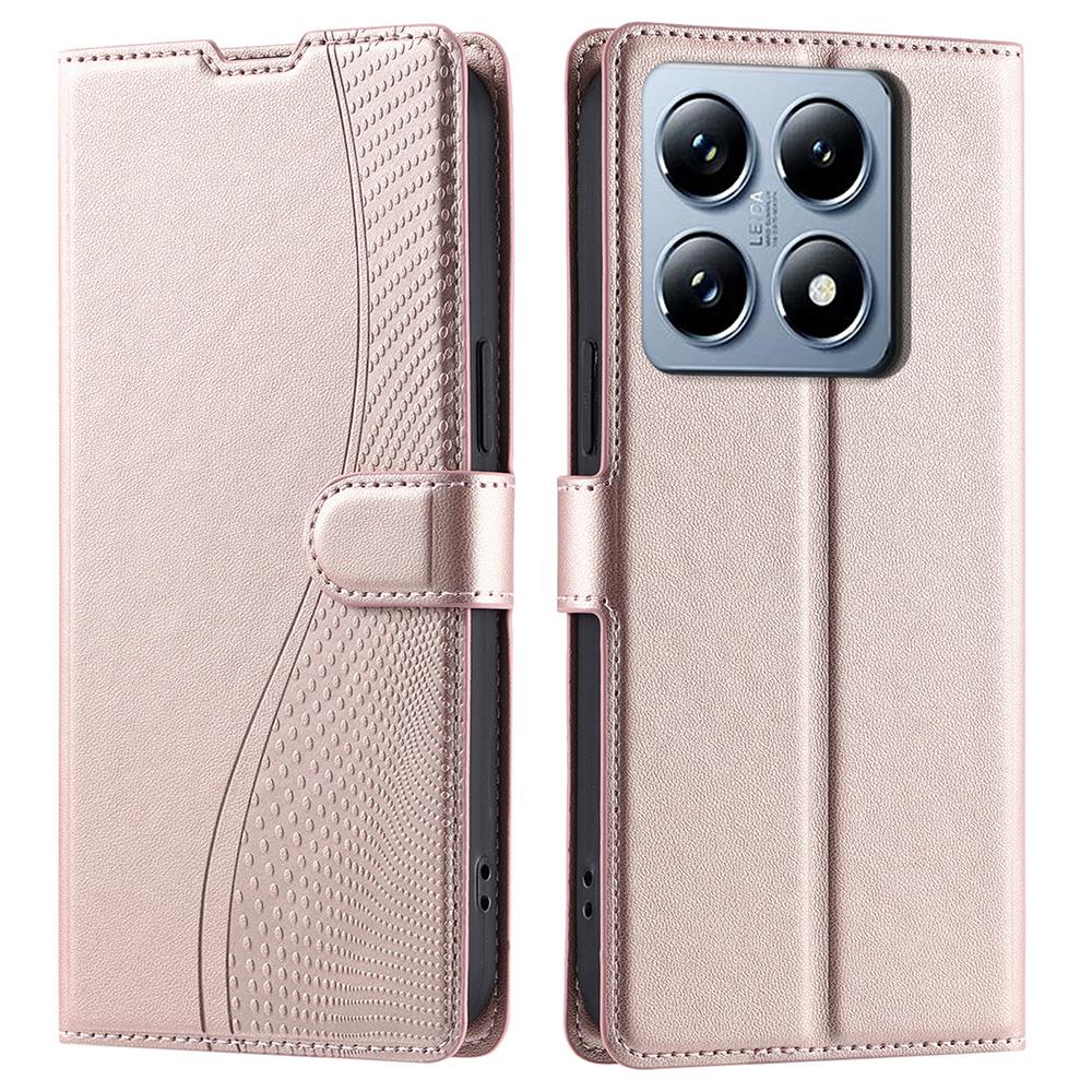 

For Xiaomi 14T Pro Case Dots Imprinted PU Leather Flip Phone Cover with Card Slot,Strap Rose Gold