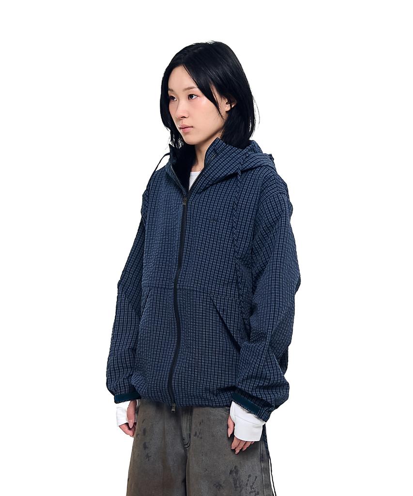 Aakam Karierte Kapuzenjacke (Marine)