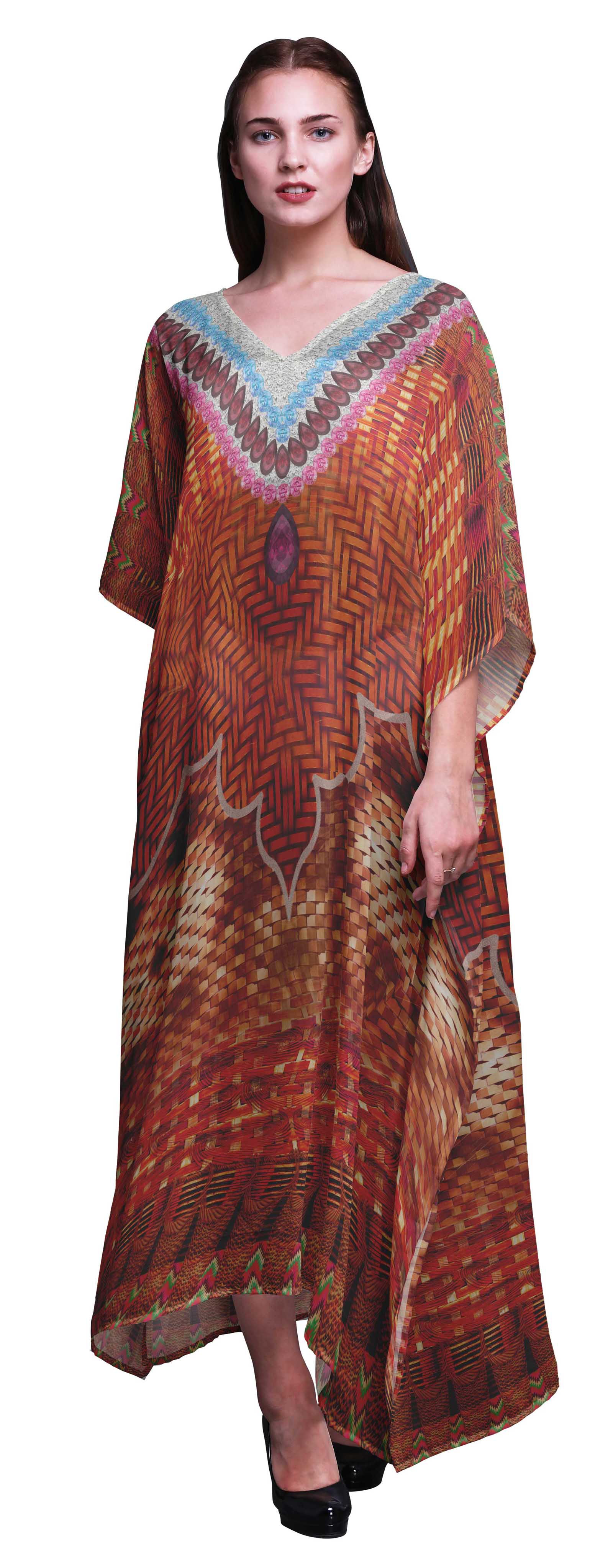 

Phagun Жіночий пляжний купальник з геометричним принтом і довгим кафтаном максі XL-3X різнокольоровий