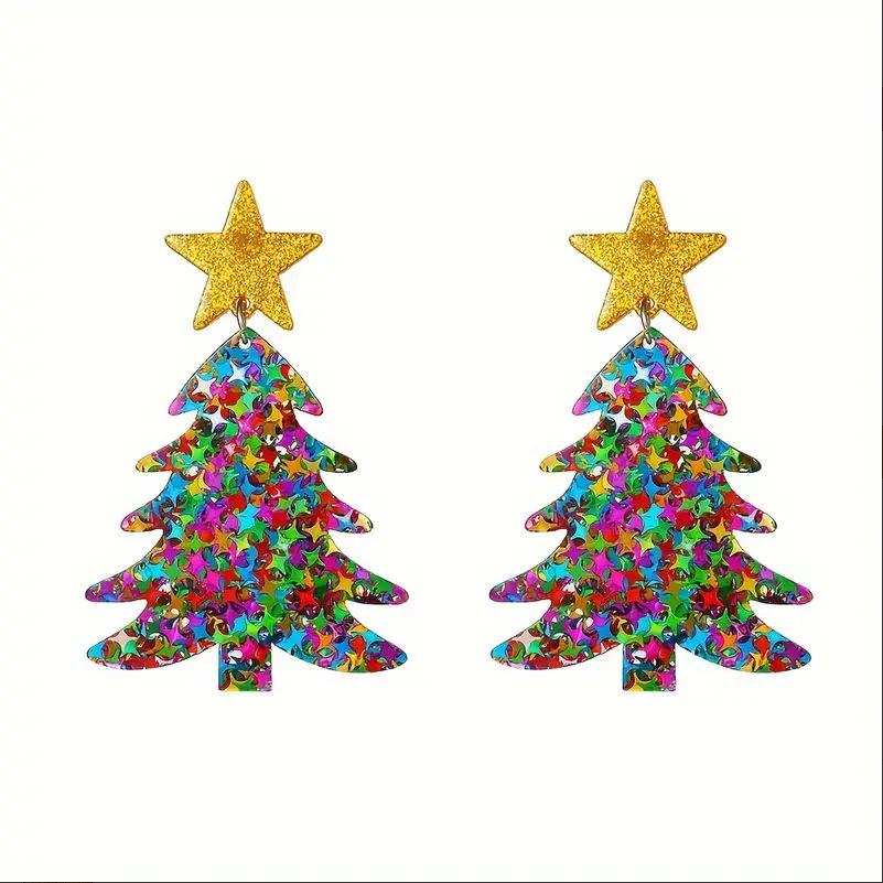 New European & American Cross-Border Fashion Christmas Tree & Star Acrylic Earrings - Women's Holiday Collection