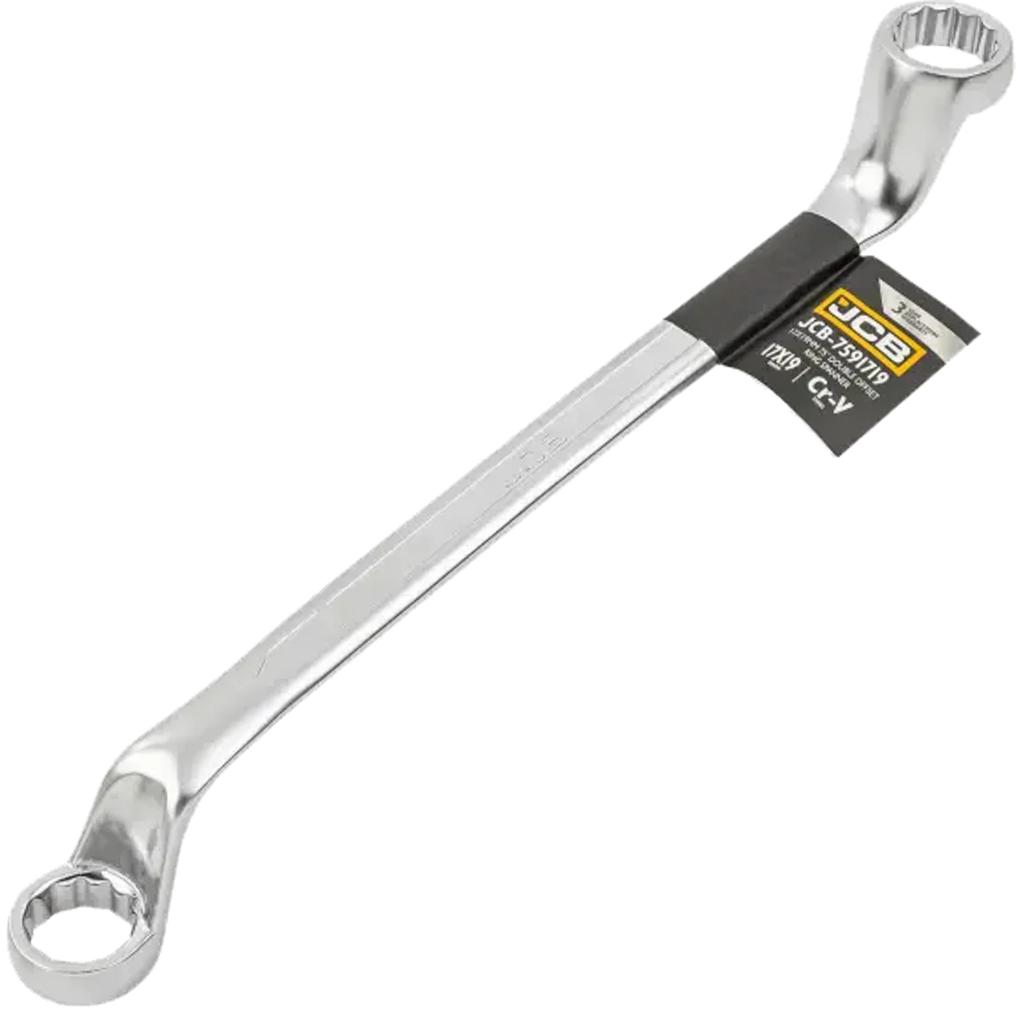 JCB 2-sided box wrench, angled 75 degrees, 17x19 mm Cr-V, 12-point