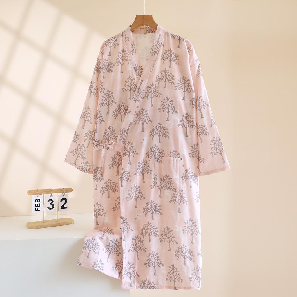 Kimono pyžamo v japonském stylu letní novinka 100% bavlněná gázová pyžama noční košile dámské SPA yukata domácí oblečení dlouhé pyžamo dámské