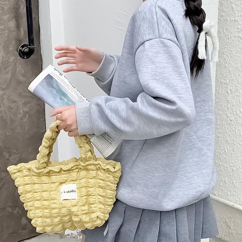 Korean Style Cloud Bubble Pleated Shoulder Handbag for Women, Large Capacity Mother-and-Child Cloth Bag