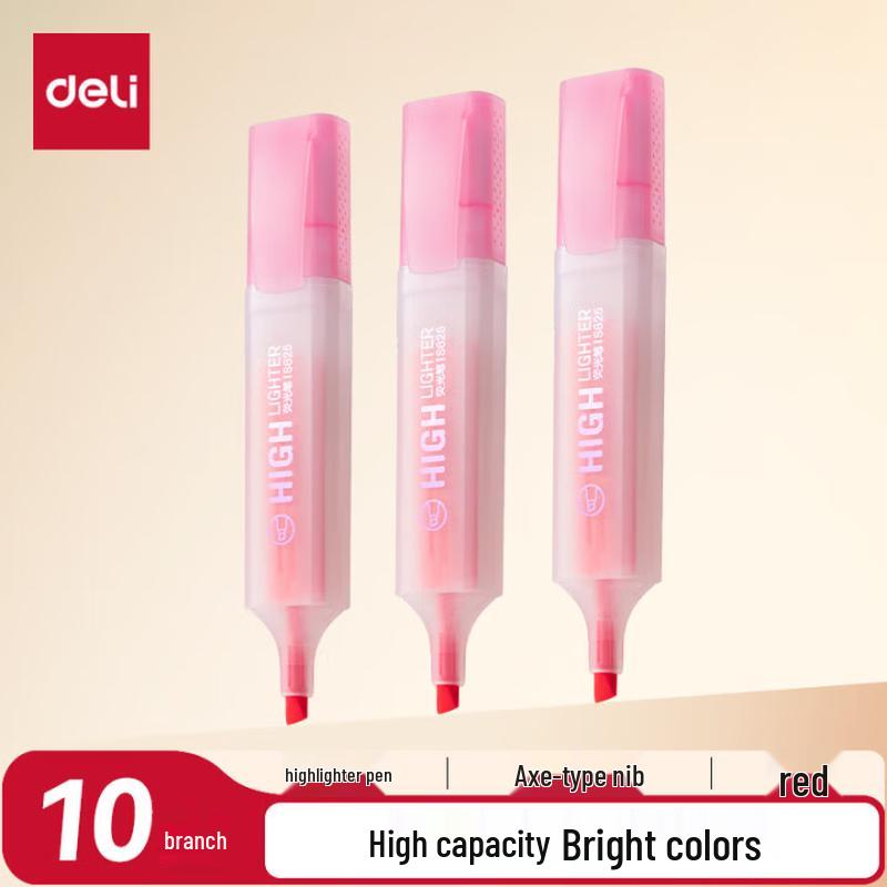 Deli S625 Fluorescent Pink Highlighters, 10-Pack
