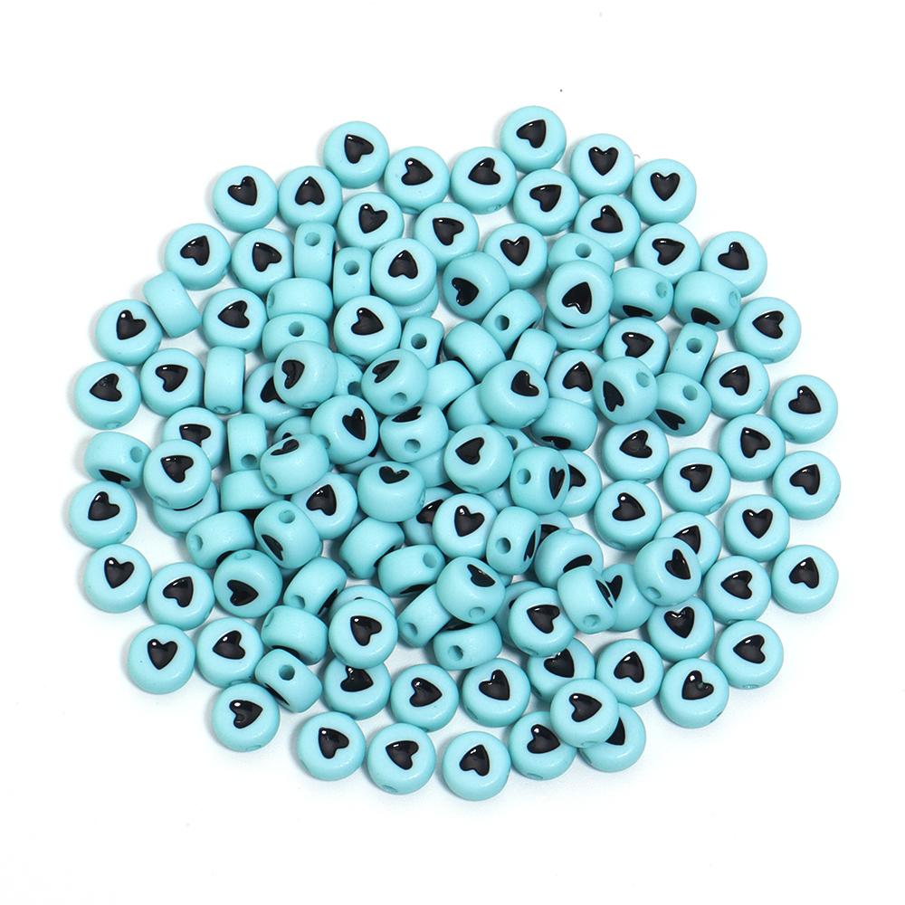 100Pcs 7mm Colored Acrylic Beads Heart Pattern Flat Round Loose Beads For DIY Fashion Bracelet Necklace Supplies Wholesale