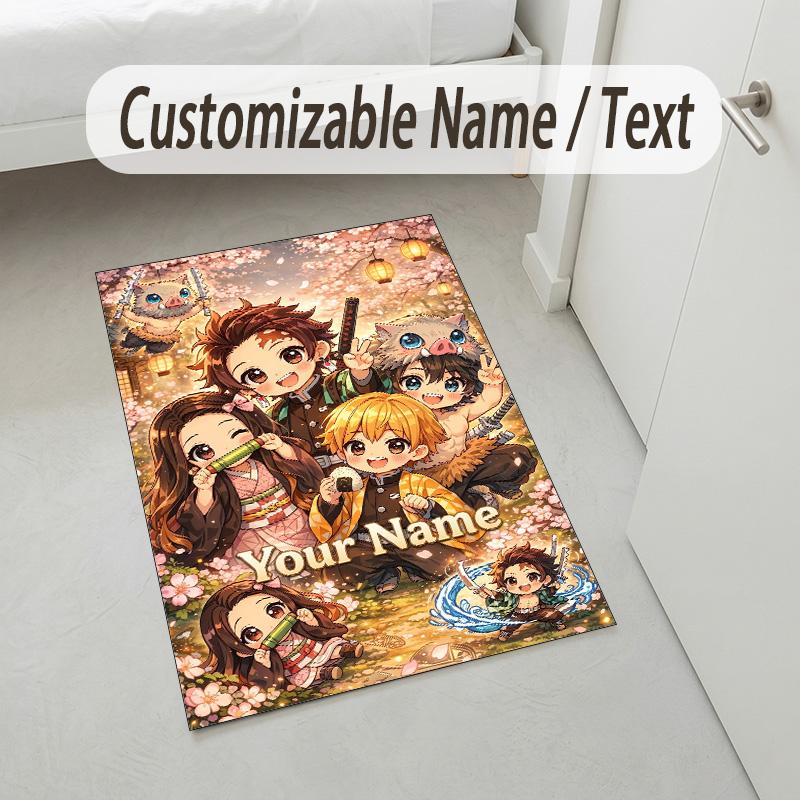 Personalized Crystal Velvet Carpet,Demon Slayer Custom Printed Name, Plush Area Rug For Home Indoor Decor