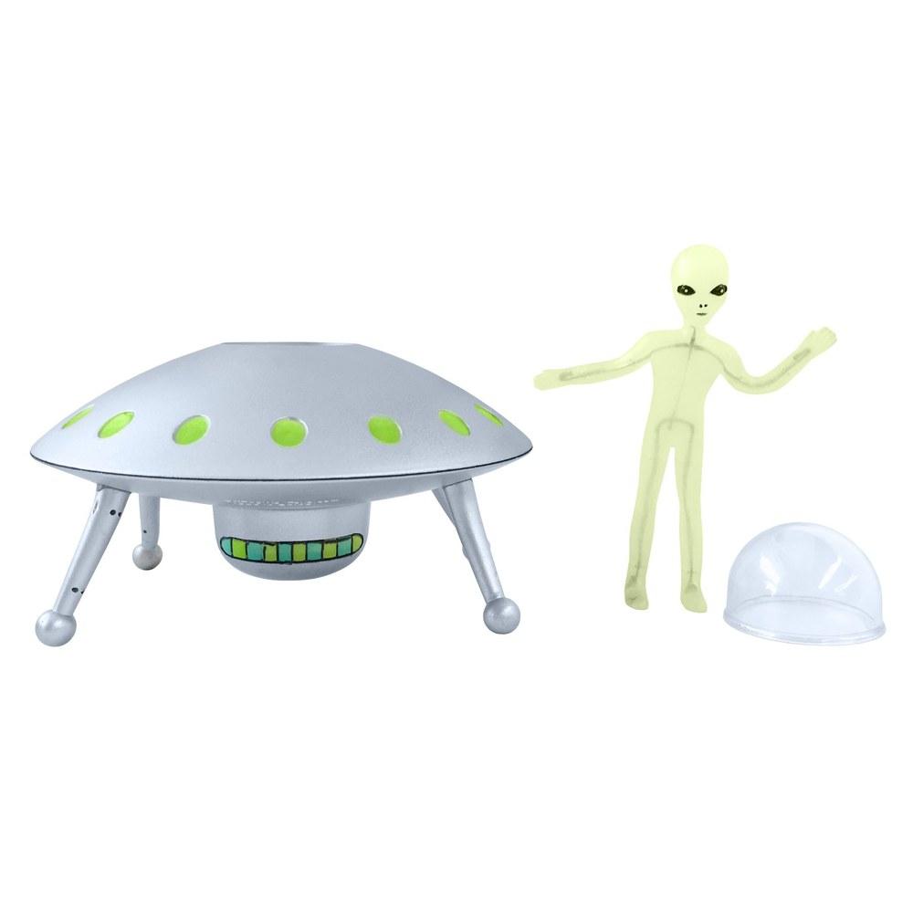 Off the Wall Toys Alien Glow-in-the-Dark UFO Space Ship and Bendable Action Figure Toy
