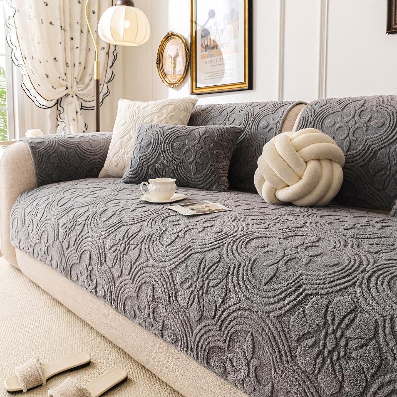 New Cream Style Thick Sofa Cover Fabric Anti Slip and Warm Straight Row Sofa Cushion Modern and Simple Style Autumn and Winter