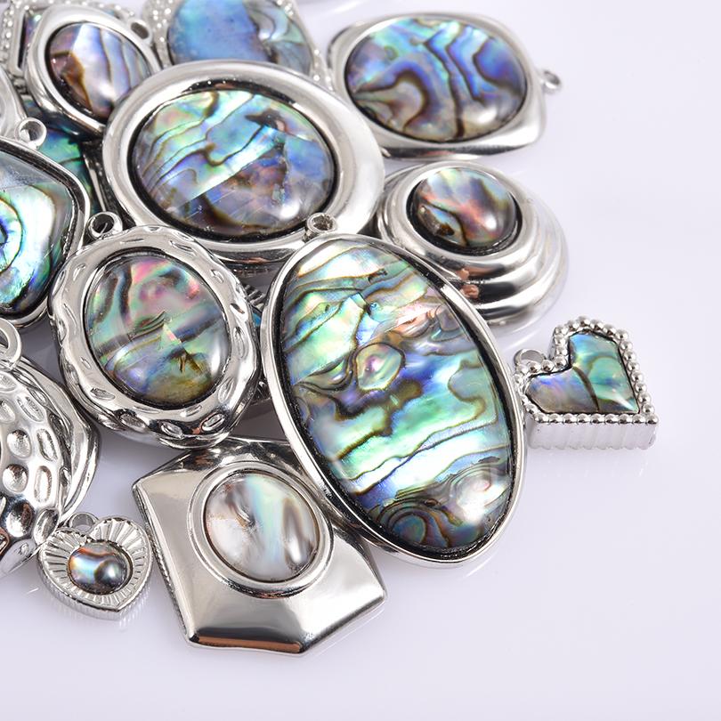2pcs Various Shape Abalone Shell Trendy Square Oval Rectangle Stainless Steel Charm For Jewelry Making Supplies DIY Pendant Bulk