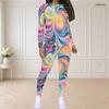 Women Plus Size Two Piece Set Round Neck Long Sleeve Printed Top And Fitted Pants Pink Purple Black