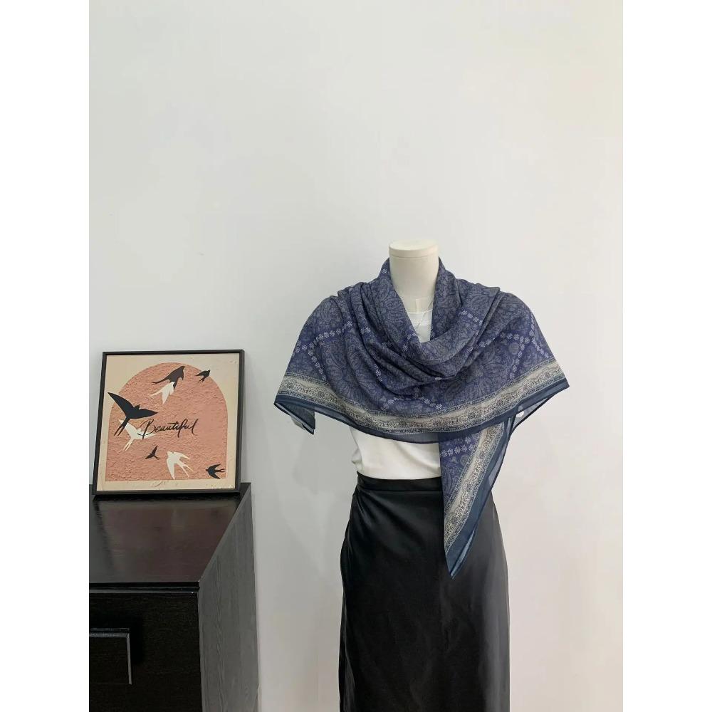 Head Scarf Women Square Scarf Thin Silk Like French Vintage Shawl Exclusive Design Spring Summer Autumn Lightweight Multipurpose