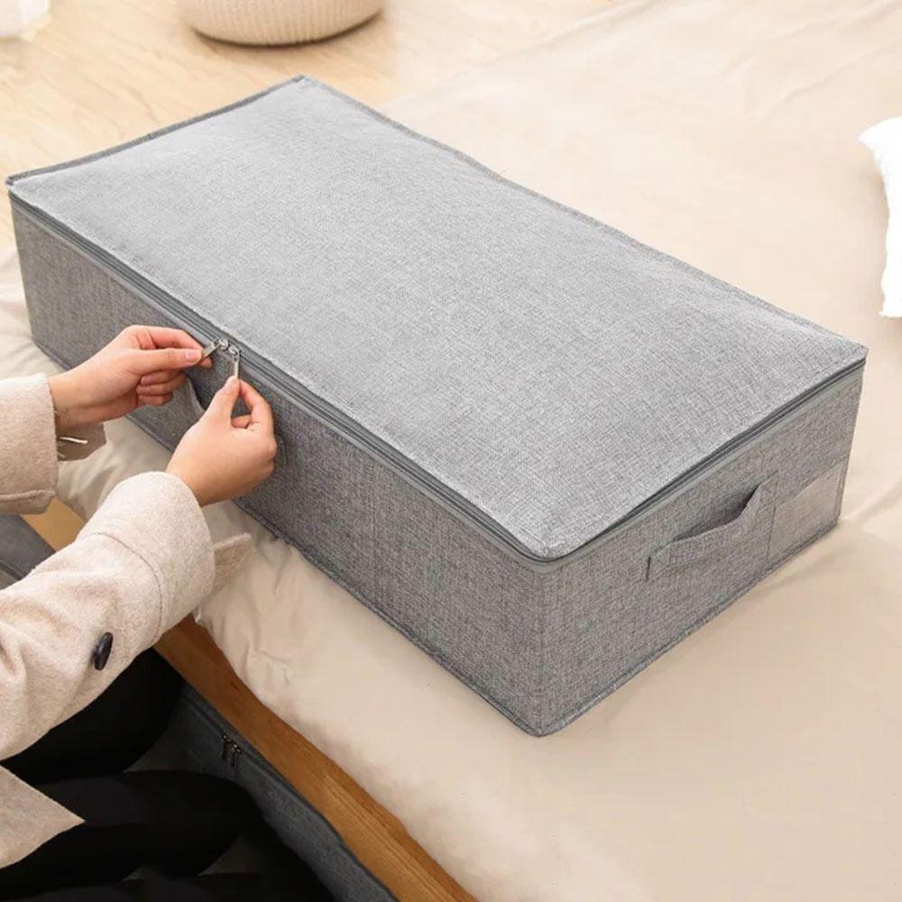 Zipper Closure Under Bed Storage Bag Moisture-proof Cotton Linen Shoe Case  Bedroom