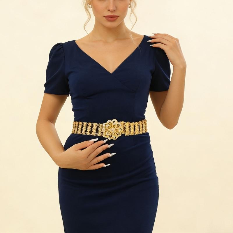 Blingbling Waist Belt Stylish Carved Floral Waist Chain Belt Elaborate Chain Belly Chain for Wedding Waist Chain