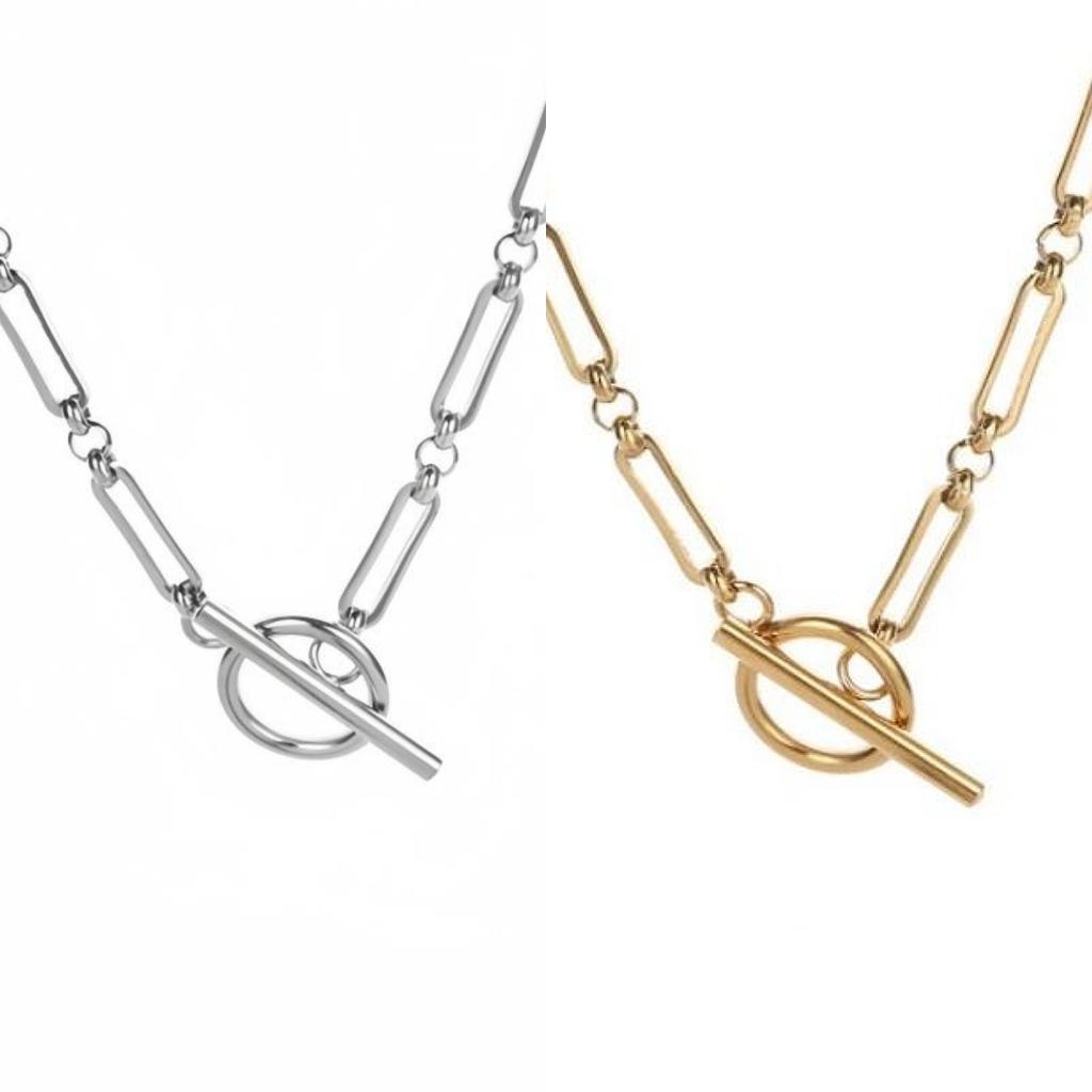 1 Stück Modischer Minimalistischer Edelstahl Schmuck Runder Verschluss Schlichtes Vintage Metall Büroklammer Bambusmuster Kette Halskette