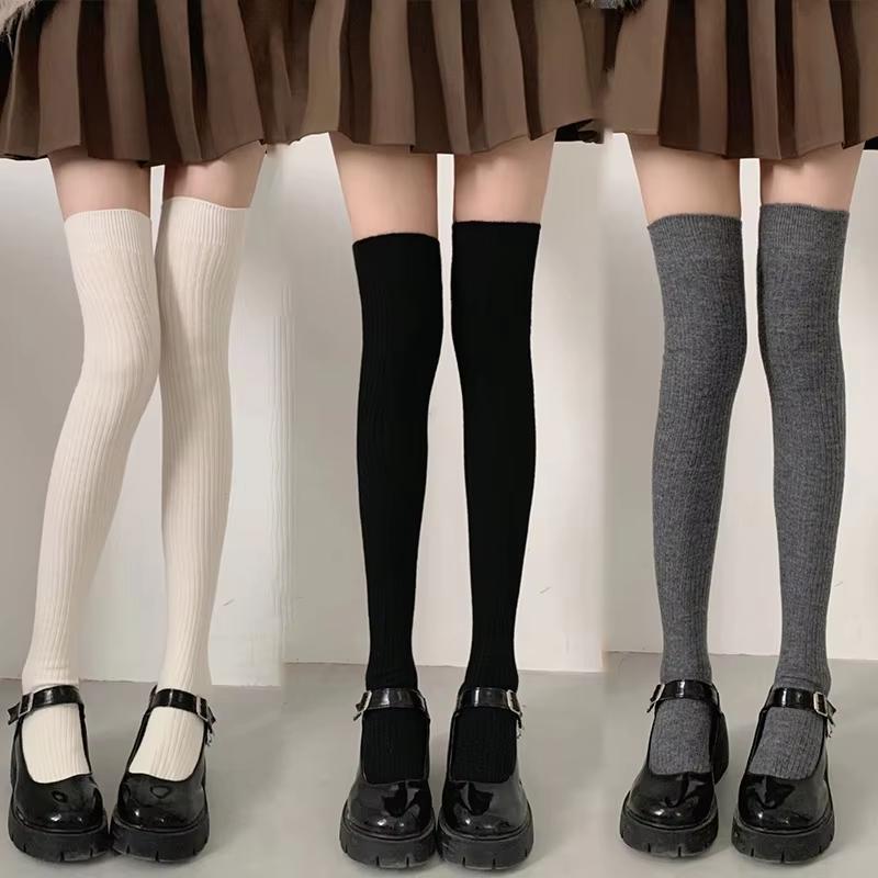 Autumn Winter Women's Stockings Girls Black White JK Lolita Long Tight Socks Vertical Stripes Cotton Over Knee Thigh High Socks