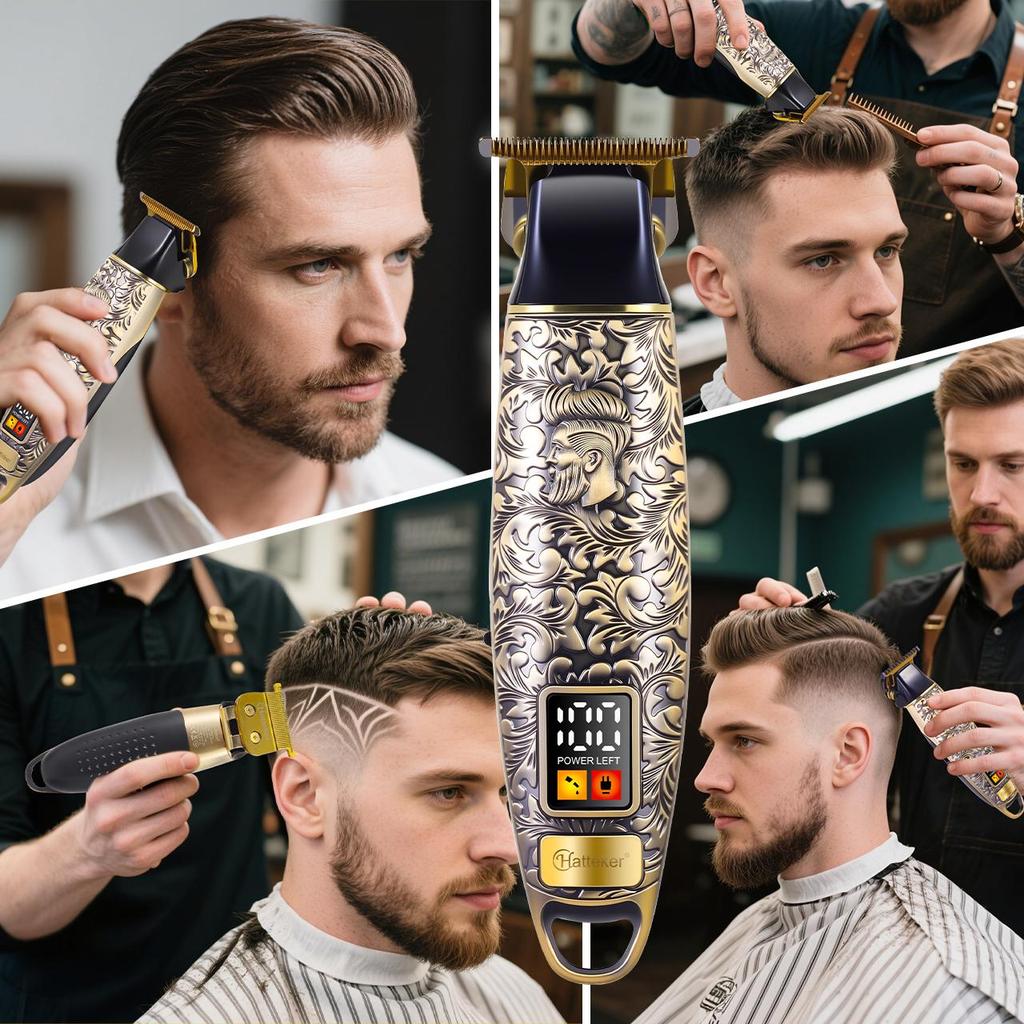 Hatteker All Metal Hair Clippers Professional Hair Trimmer for Men Rechargeable Cordless T-Blade Trimmer