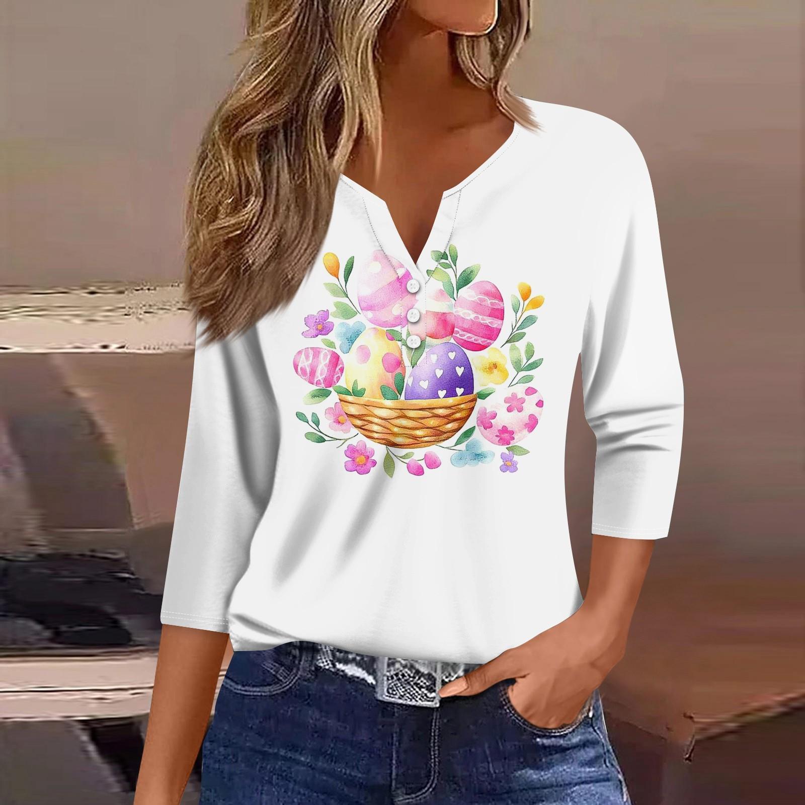 

Жен. Футболка Футболка С принтом Пуговицы Рукав 3/4 Повседневные Выходные Мода Классический V-образный вырез Обычный Топ XL белый