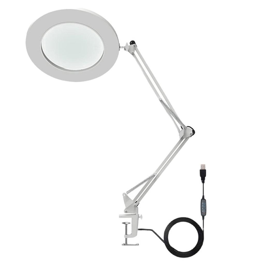 10X Magnifying Glass with LED Light Flexible Arm Brightness Adjustable 3 Colors Workbench Light with
