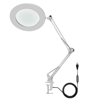 10X Magnifying Glass with LED Light Flexible Arm Brightness Adjustable 3 Colors Workbench Light with Clip White