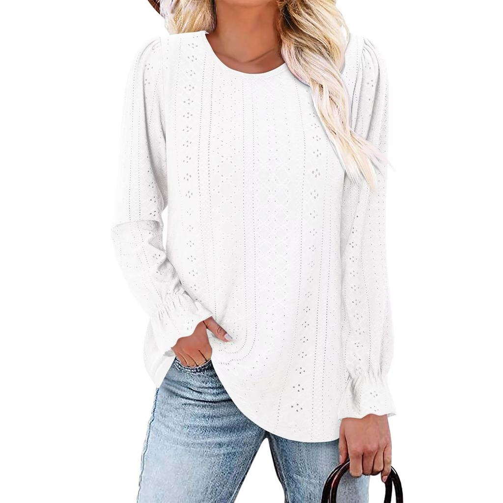 Women's Fashionable Solid Color Round Neck Long Sleeved Casual Loose Top