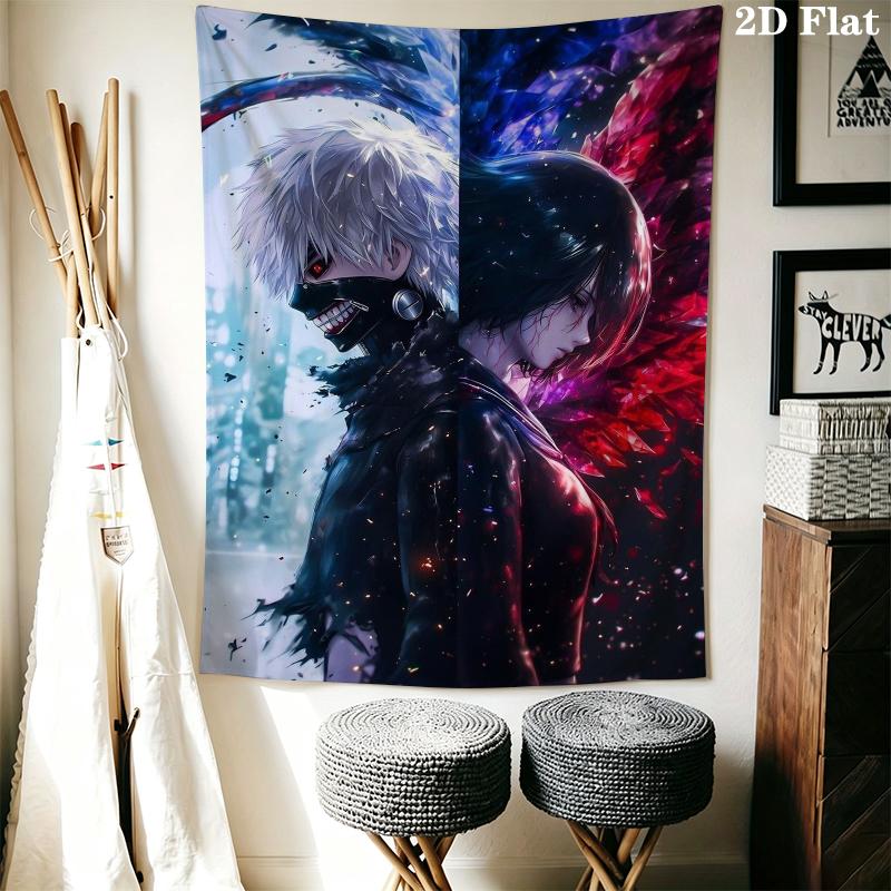 Tokyo Ghoul Wall Tapestry Aesthetic Wall Hanging Printed Fabric Blanket Decorative Tapestries for Bedroom Living Room Home Decor