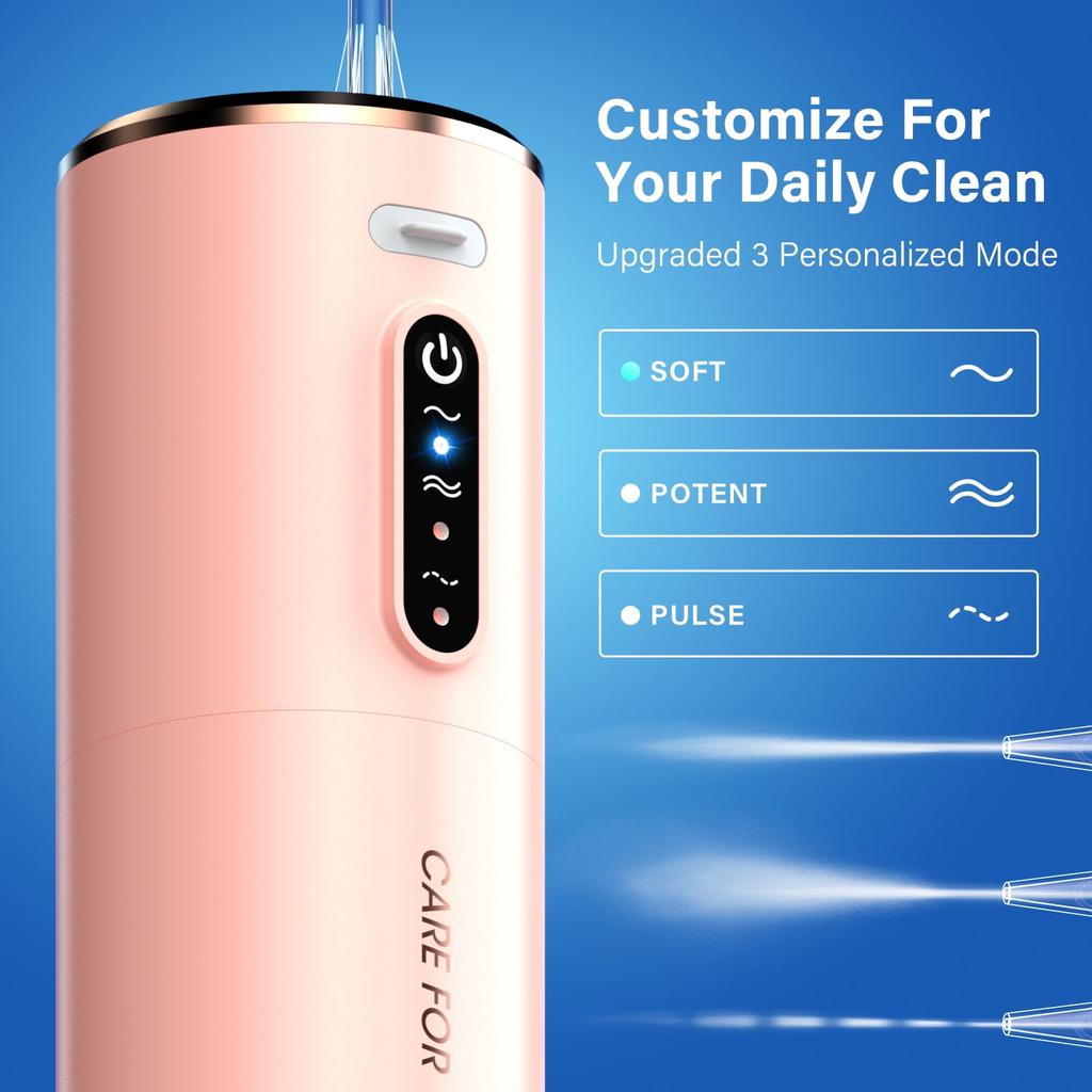 Oral Irrigator Portable Cordless Electric Water Flosser with 5 Nozzles 3 Modes Rechargeable Pink