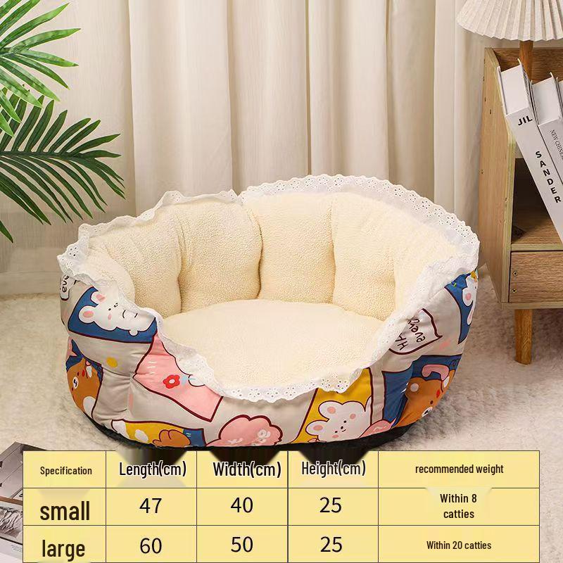 

Winter Floral Design Detachable & Easy-Clean PP Cotton Pet Bed for Cats & Dogs Thick Plush Dog Party