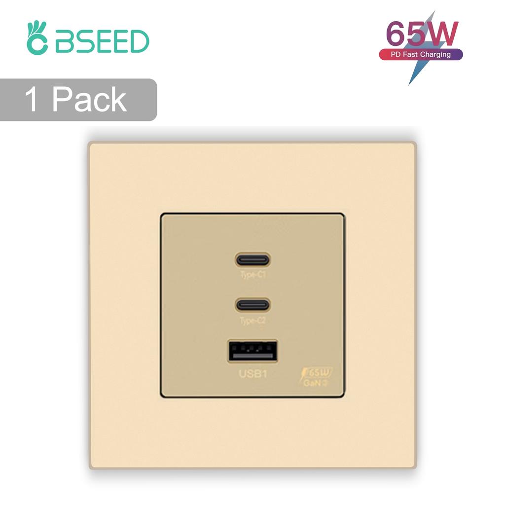 BSEED EU Wall Power Socket With Dual Type-c USB 65W Fast Ports For Phone Laptop Charging Matte Plastic Frame 1/2/3/4Pack