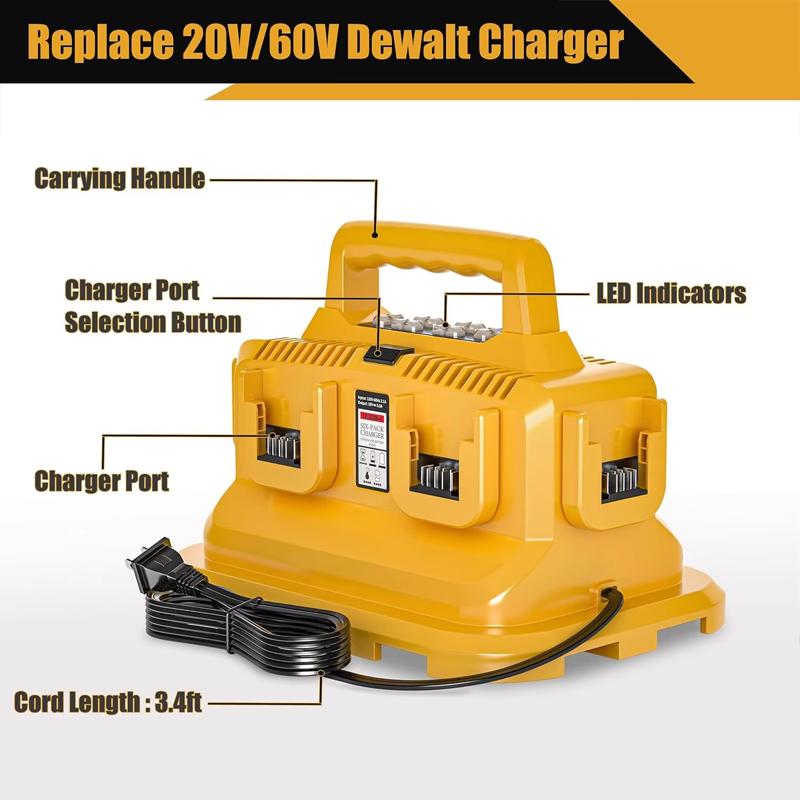 6-Ports for Dewalt Battery Charger, 20V/60V Simultaneous Charging ,Compatible with DCB200,DCB203,DCB204,Rapid Charger Station